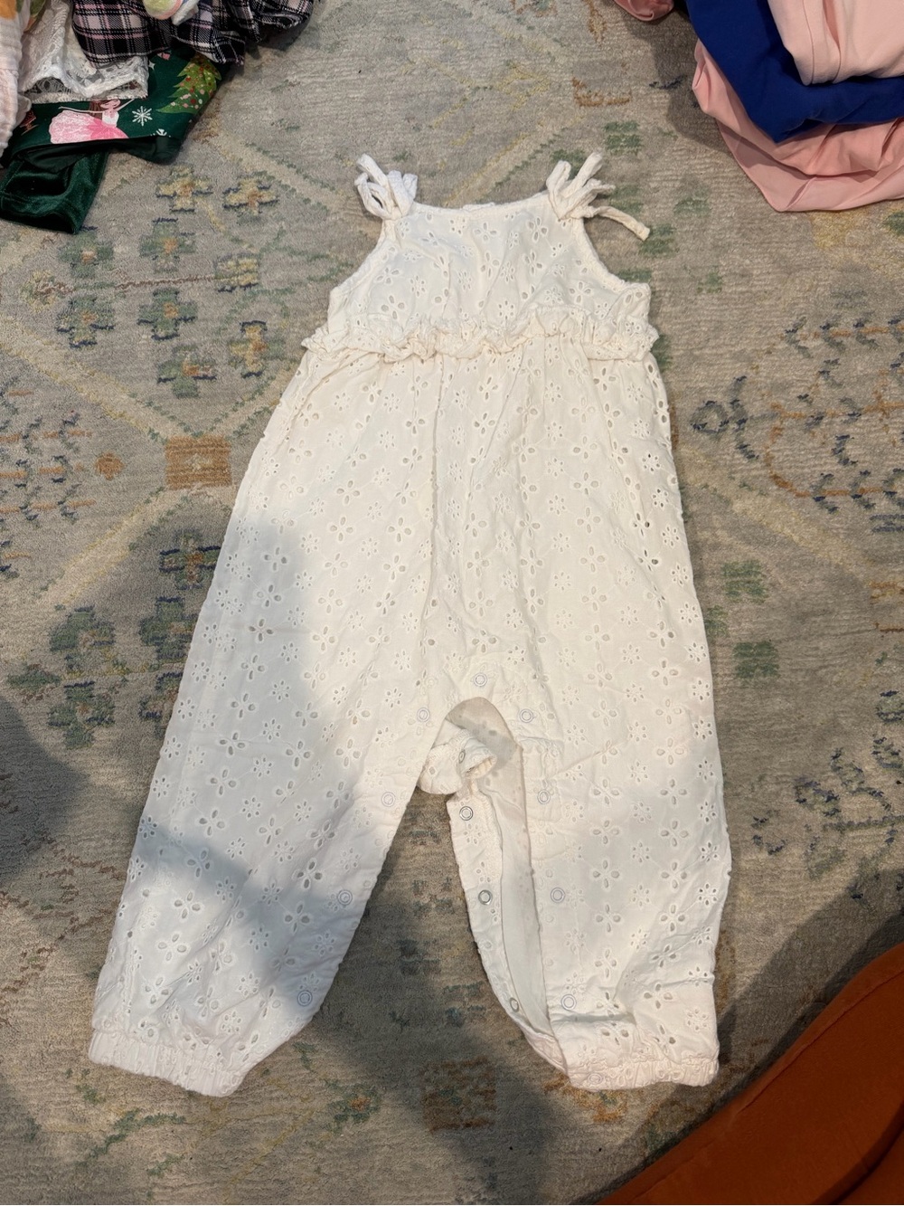 White Eyelet Tie-Shoulder Baby Romper